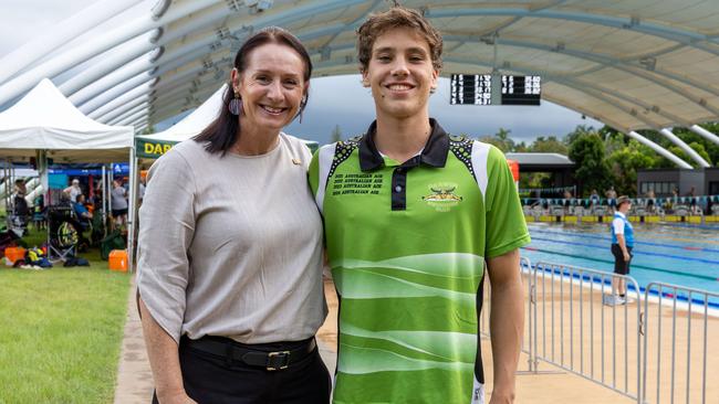 Laurie Zio and James Smith at the 2025 NT Swimming Championships. Picture: Pema Tamang Pakhrin