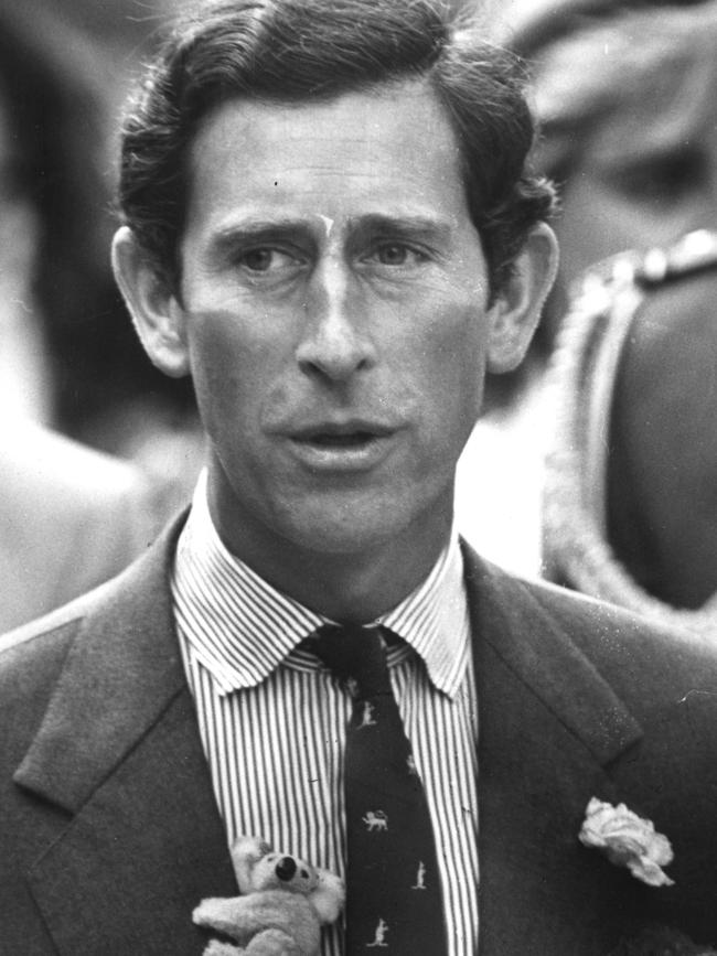 Prince Charles wears a koala on his lapel during a royal tour of Australia in 1983. Picture: Supplied