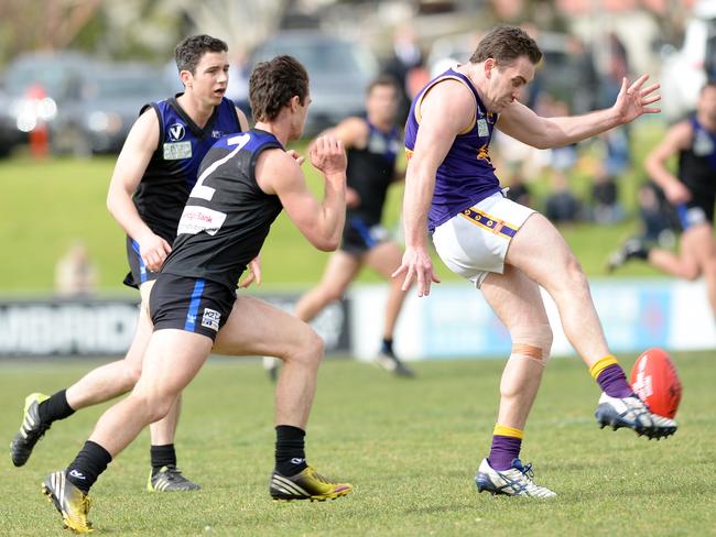 VAFA Premier grand final Collegians v Uni Blacks. Uni Blacks 2 Harrie Lahy and Collegians 4 Nick Ries Picture: Susan Windmiller