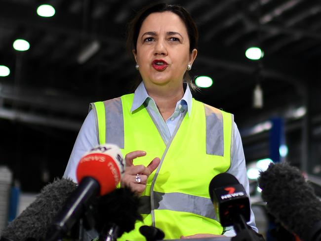 TOWNSVILLE, AUSTRALIA - NewsWire Photos - OCTOBER 8, 2020. Queensland Premier Annastacia Palaszczuk speaks at a press conference during a visit to a TAFE college in Townsville, as part of her re-election campaign. The Labor seat of Townsville is held by a small margin of 0.4%.Picture: NCA NewsWire / Dan Peled