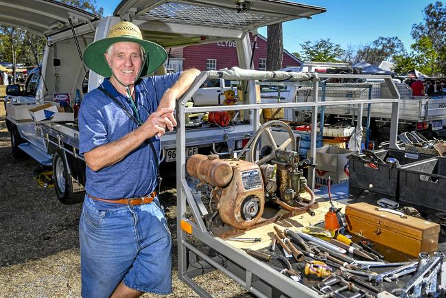 HISTORICAL HOBBY: Keith Midgley at the Gladstone Rotary Swap Meet and Car Boot Sale held at Calliope River Historical Village. Picture: Matt Taylor GLA100819SWAP