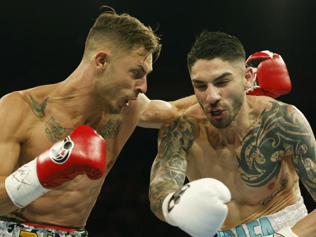 Danilo Creati throws a punch in the middleweight fight against Michael Zerafa in 2022, Zerafa’s last fight. Picture: Getty Images