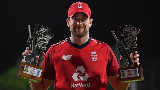 CAPE TOWN, SOUTH AFRICA – DECEMBER 01: Dawid Malan of England poses for a photo with his Player of the Match and Player of the Series awards at the end of the 3rd Twenty20 International between South Africa and England at Newlands Cricket Ground on December 01, 2020 in Cape Town, South Africa. (Photo by Shaun Botterill/Getty Images)