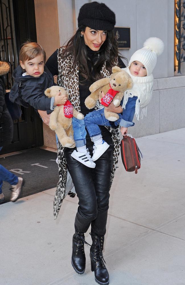 Amal Clooney with twins Ella and Alexander. Picture: BACKGRID 