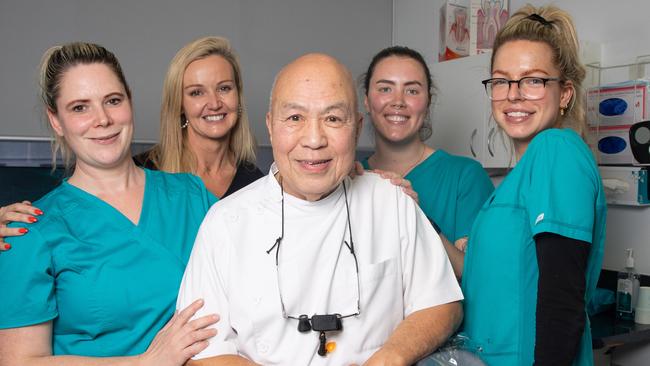 Dr Joseph Chau with practice staff members Dolly de Salis, Kelly-Jane Lamprill, Maddy Banelis, and Danica Hadolt. Picture: Linda Higginson.