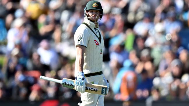 Steve Smith cuts a dejected figure after being dismissed in the second Test in Christchurch. Picture: Getty Images