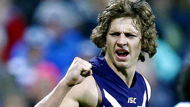 Round 20: Geelong v Fremantle AFLR2014 Picture: Wayne Ludbey Nat Fyfe marks & goal second term