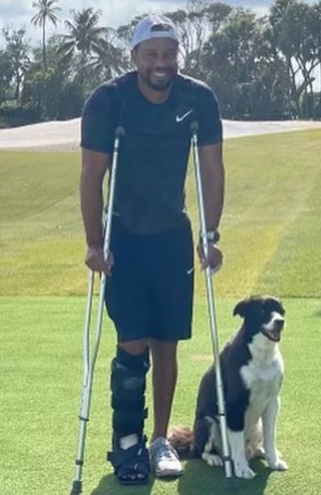 Tiger Woods with his 'faithful rehab partner'.