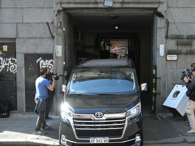 The van carrying Geoff Payne, the father of One Direction pop singer Liam Payne, leaves the judicial morgue in Buenos Aires on October 18. Picture: Juan Mabromata/AFP