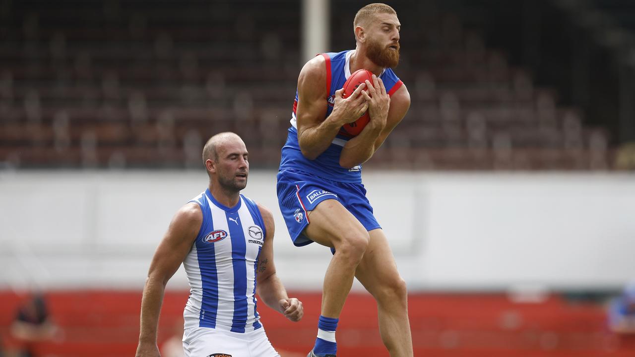 Liam Jones marks ahead of Ben Cunnington.