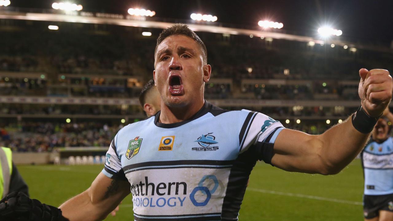 Chris Heighington of the Sharks celebrates victory