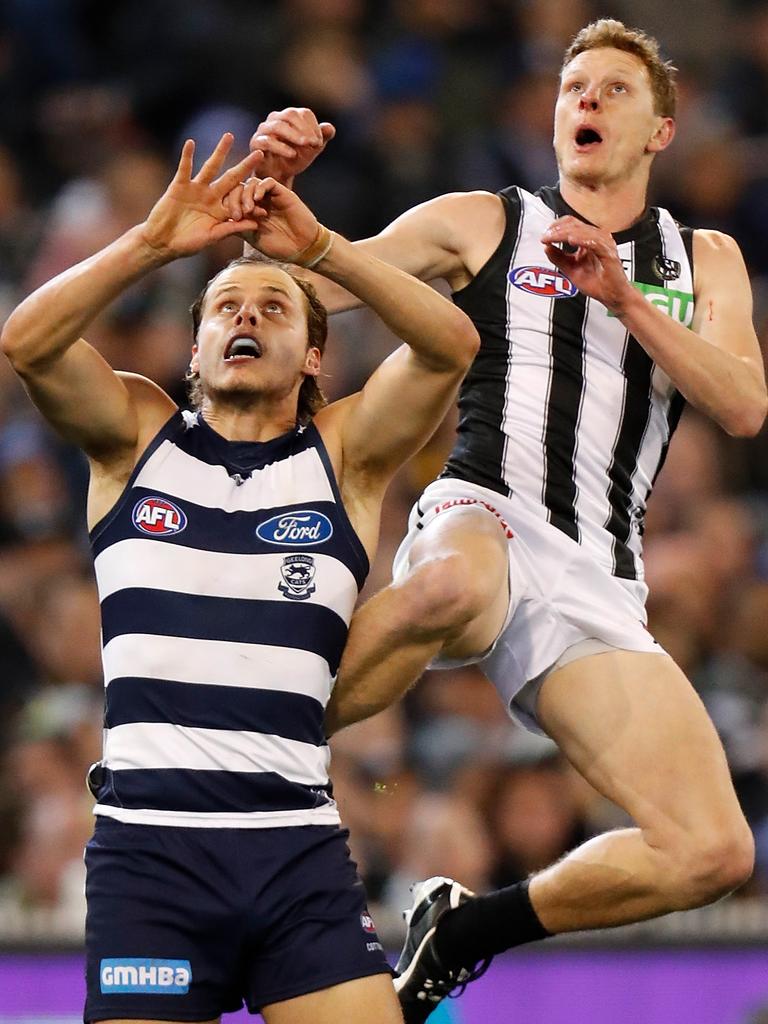 Will Hoskin-Elliott flies for a mark. Picture: Michael Willson/AFL Photos