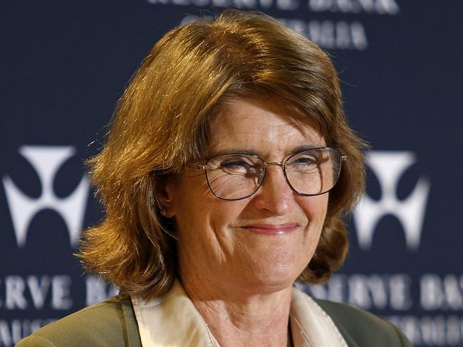 SYDNEY, AUSTRALIA - NewsWire Photos SEPTEMBER 24 , 2024:   Reserve Bank Governor Michele Bullock holding a press conference discussing the Reserve Bank Board's monetary policy decision. Rates will remain the same for now until inflation drops further. Picture: NewsWire / John Appleyard