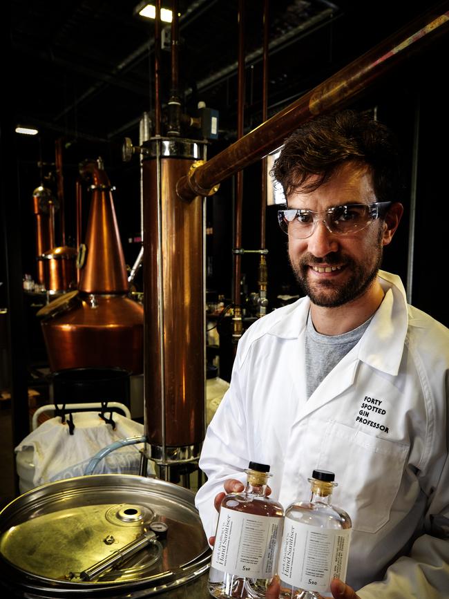 Lark Distillery quality control manager Craig Johnstone making hand sanitiser at Cambridge. Picture: CHRIS KIDD