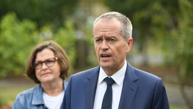 The leader of the federal opposition Bill Shorten (right) and Labor's candidate for Batman, Ged Kearney, speak to media during a visit to East Reservoir Health Centre in Melbourne, Thursday, March 15, 2018. A by-election for the electorate of Batman will be held on March 17.(AAP Image/Julian Smith) NO ARCHIVING