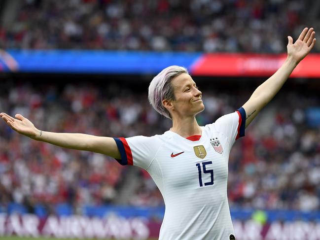 - AFP PICTURES OF THE YEAR 2019 -   United States' forward Megan Rapinoe celebrates scoring her team's first goal during the France 2019 Women's World Cup quarter-final football match between France and United States, on June 28, 2019, at the Parc des Princes stadium in Paris. (Photo by FRANCK FIFE / AFP)