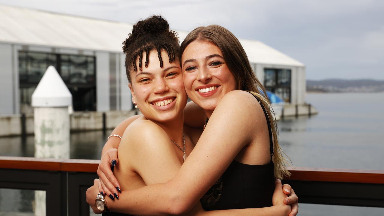 Esme Okwechime and Roxi Padas. Fahan School leavers dinner 2023 at Franklin Wharf. Picture: Nikki Davis-Jones