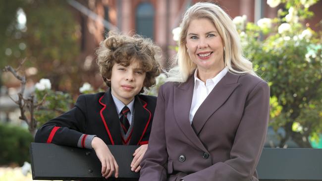 Greens candidate Katie McCusker, with son Richie, 11, is carving out a growing supporter base as she makes her second attempt for the federal seat of Sturt. Picture: NCA NewsWire / Dean Martin