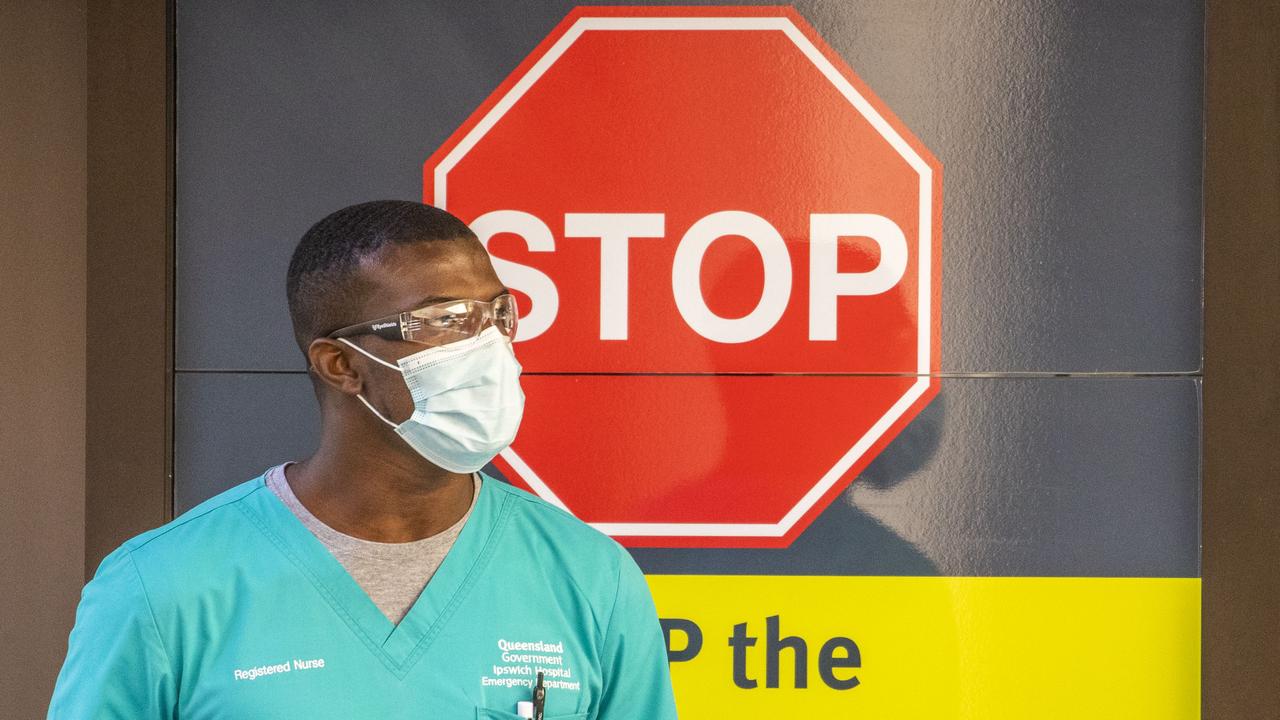 A nurse is seen working at a Covid-19 testing clinic at Ipswich Hospital on August 24, 2020. Photo by Glenn Hunt/Getty Images