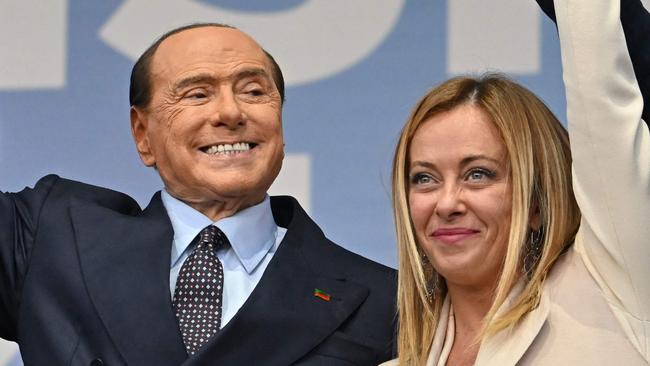 Silvio Berlusconi and Giorgia Meloni at a rally in Rome last week. Picture: AFP