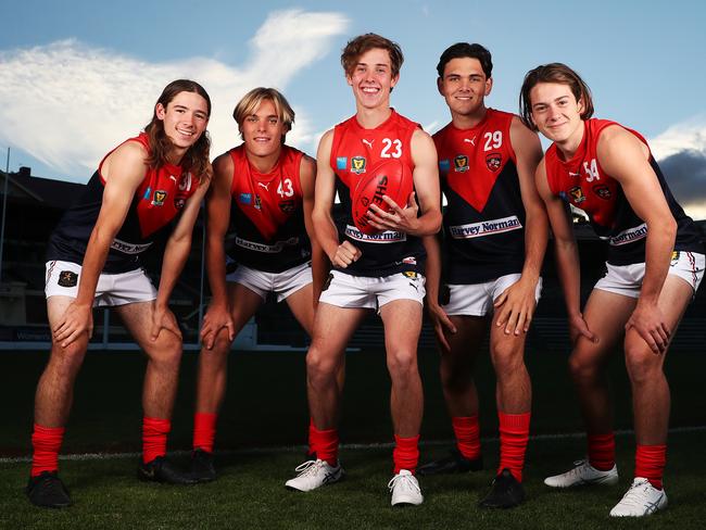 From left, Connor Smith, Sam Banks-Smith, Lachlan Rowlands, Jack Colgrave and Bill Griggs will all make their debut for North Hobart against North Launceston. Picture: Nikki Davis-Jones