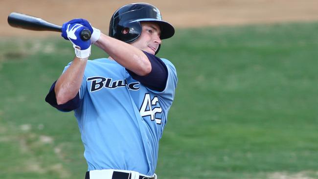 Trent Oeltjen in action during the Australian Baseball League match between the Sydney Blue Sox and Perth Heat. (SMP IMAGES)