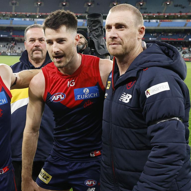 Simon Goodwin with Neal-Bullen after his last game as a Demon. Picture: Michael Klein