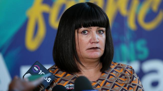 Raelene Castle speaks to the media. Picture: Don Arnold/Getty Images