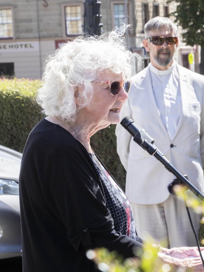 Sydne Ketcham speaks at the Sue Neill- Fraser Support Rally at Parliament lawns, Hobart. Picture: Chris Kidd