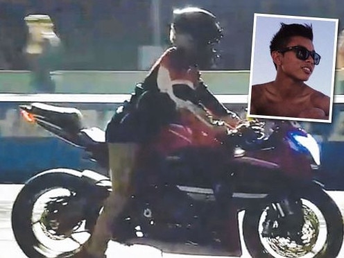 Reece Tjung, pictured riding a motorbike and inset, was busted speeding at 175km/h. Pictures: Facebook