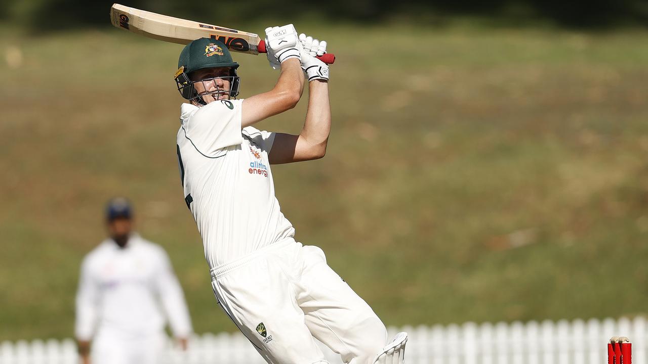 Australia's Cameron Green pulls for four during Day 2 of the tour match between Australia A and India A at Drummoyne Oval. Picture. Phil Hillyard