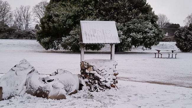 Guyra, in the NSW northern tablelands, woke to snow — and black ice — which closed roads between Glen Innes and Armidale this morning.