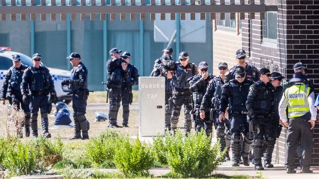 Police at the scene of a Victorian youth jail.