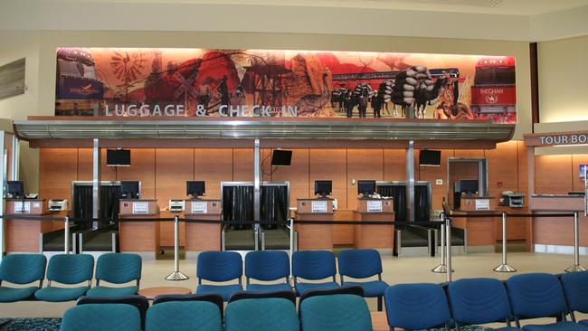 The front counter of the newly renovated interstate railway terminal.