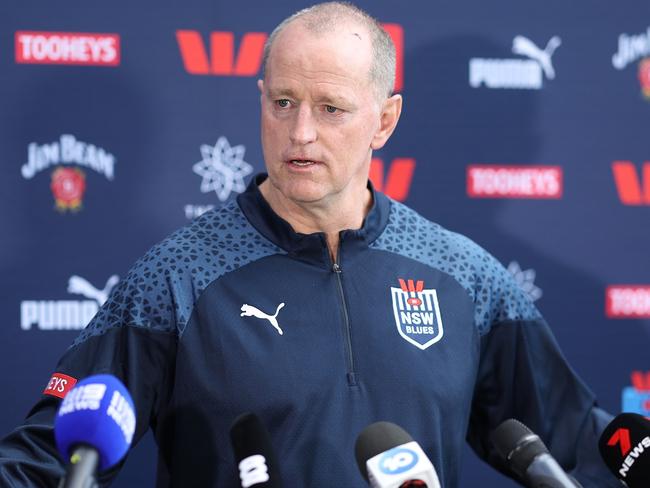 SYDNEY, AUSTRALIA - JUNE 04: NSW Blues coach Michael Maguire speaks to the media during a New South Wales Blues State of Origin Media Session at Pullman at Sydney Olympic Park on June 04, 2024 in Sydney, Australia. (Photo by Mark Metcalfe/Getty Images)