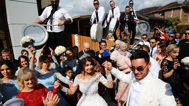 Auburn deputy mayor Salim Mehajer holds a lavish wedding in Lidcombe which involved helicopters, supercars, motorbikes, fighter jets and dancing drummers. Picture: Toby Zerna