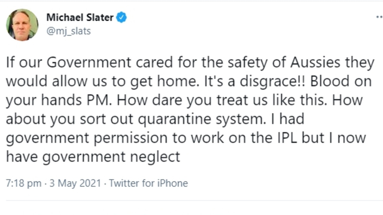 Michael Slater slammed the PM on Twitter.