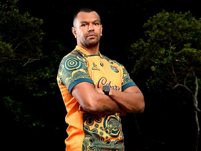GOLD COAST, AUSTRALIA - JULY 04: Kurtley Beale poses for a photo during the Wallabies Indigenous Jersey Launch at the Jellurgal Aboriginal Cultural Centre on July 04, 2022 in Gold Coast, Australia. (Photo by Bradley Kanaris/Getty Images)