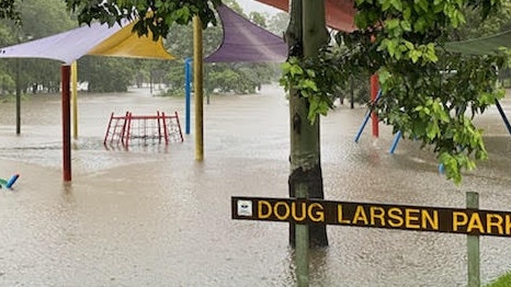 The Logan River at Dauth Park, Beenleigh, has broken its banks.