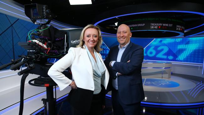 24/06/2018. Sky News and Nine are creating a joint venture company to run a new digital business channel.  Kylie Merritt and David Ash, who will be heading the new channel, photographed in the Sky Business studio At News Corp. offices in Sydney. Britta Campion / The Australian