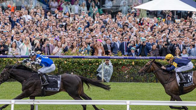 Emissary ridden by Patrick Moloney couldn’t catch Gold Trip. Picture: Picture: Jason Edwards