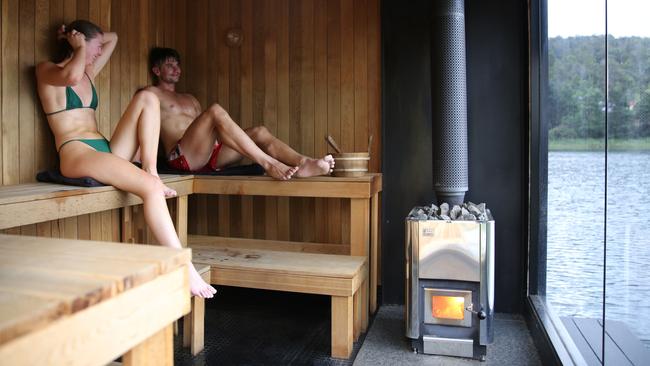 Floating Sauna Lake Derby, Tasmania. Picture: PIP DE ROHAN