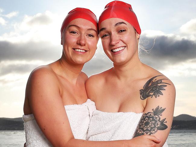 Dark Mofo 2023.  Preview to the Nude Solstice Swim.  Sisters Erin Luttrell of Launceston and Claire Ryan of Hobart who will take part in the swim together for the 4th year in a row.  Picture: Nikki Davis-Jones