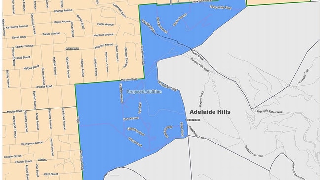 The land Campbelltown Council want to claim from Adelaide Hills. Picture: Supplied