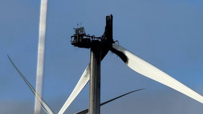 The damaged wind turbine at the Joel Joel wind farm, east of Stawell.