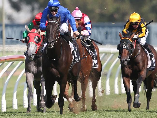 Jockey James McDonald and Old North take out the Tulloch Stakes. Picture: AAP