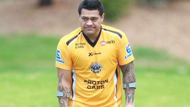 Tuiaki on crutches during the end of his time with Wests Tigers.