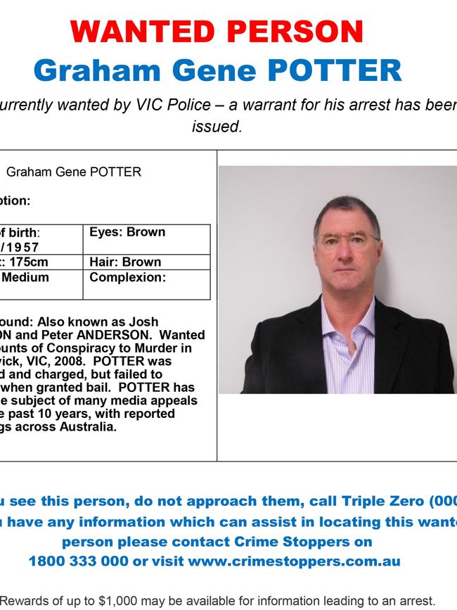 A police wanted poster for Graham Gene Potter. Picture: Supplied