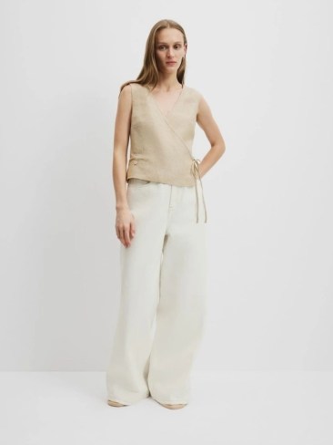 Country Road Organically Grown Linen Wrap Vest Top in Wheat. Picture: Myer.