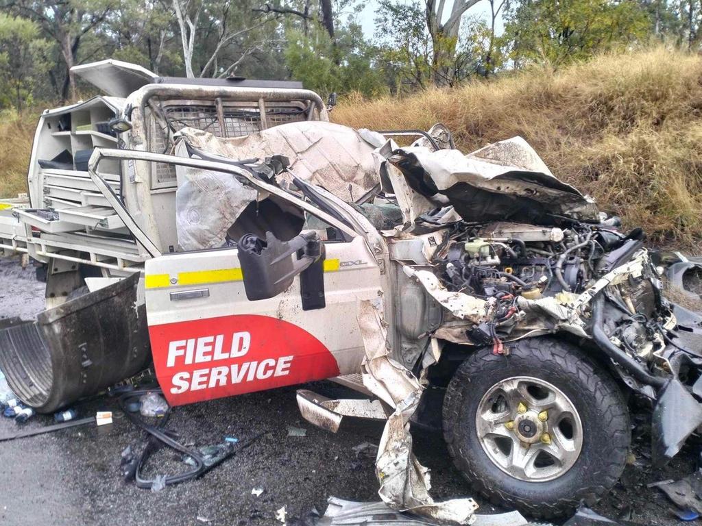 Photos show the shocking aftermath of a serious crash involving two utes and a tanker on Saraji Rd on July 4. Picture: Supplied